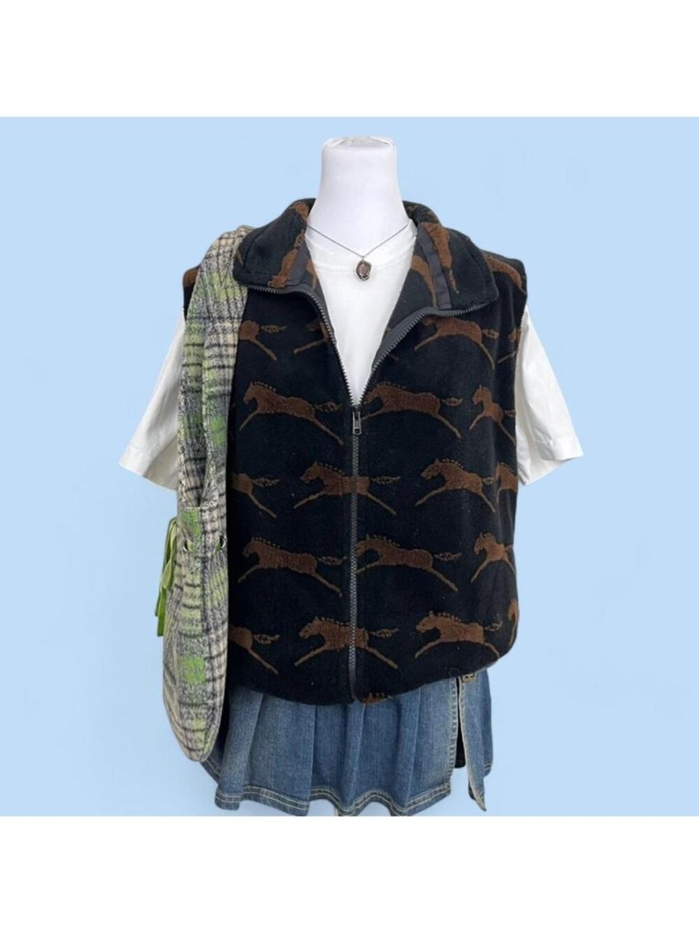 black brown horse fleece western cowboy rodeo zip vest